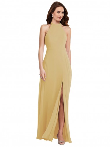 Stand Collar Halter Evening Dress / Bridesmaid Maxi Dress with Criss Cross Open Back