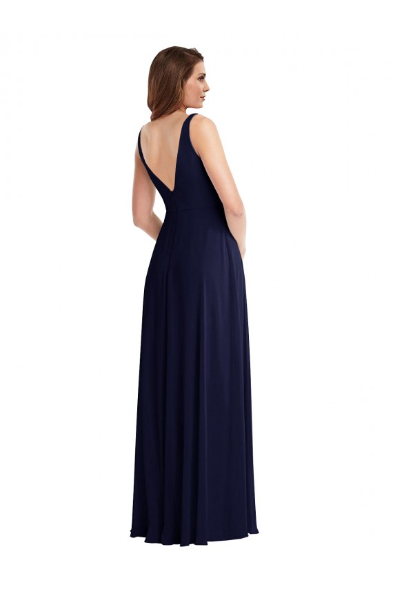 Deep V-Neck Chiffon Evening Dress / Bridesmaid Maxi Dress with Front Slit