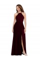 Halter Spaghetti Straps Evening Dress / Bridesmaid Maxi Dress with Front Slit