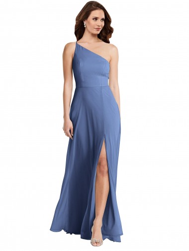 One Shoulder Full Length Formal Evening Dress / Maxi Dress with Flirty Slit