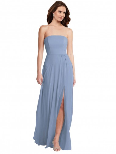 Strapless A-Line Evening Dress / Bridesmaid Maxi Dress with Front Slit