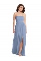 Strapless A-Line Evening Dress / Bridesmaid Maxi Dress with Front Slit