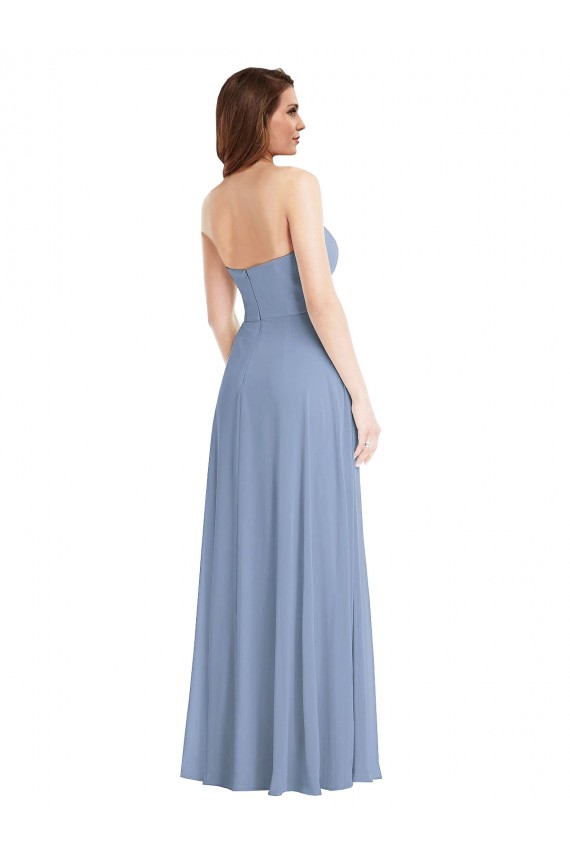 Strapless A-Line Evening Dress / Bridesmaid Maxi Dress with Front Slit