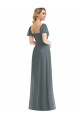 Puff Sleeves Chiffon Evening Dress / Bridesmaid Maxi Dress with Front Slit