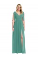 Plunge Neckline Bow Shoulder Chiffon Evening Dress / Bridesmaid Maxi Dress