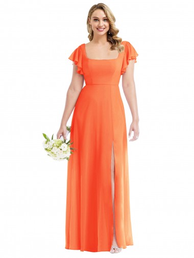 Flutter Sleeves Scoop Open Back Chiffon Bridesmaid Dress / Maxi Dress