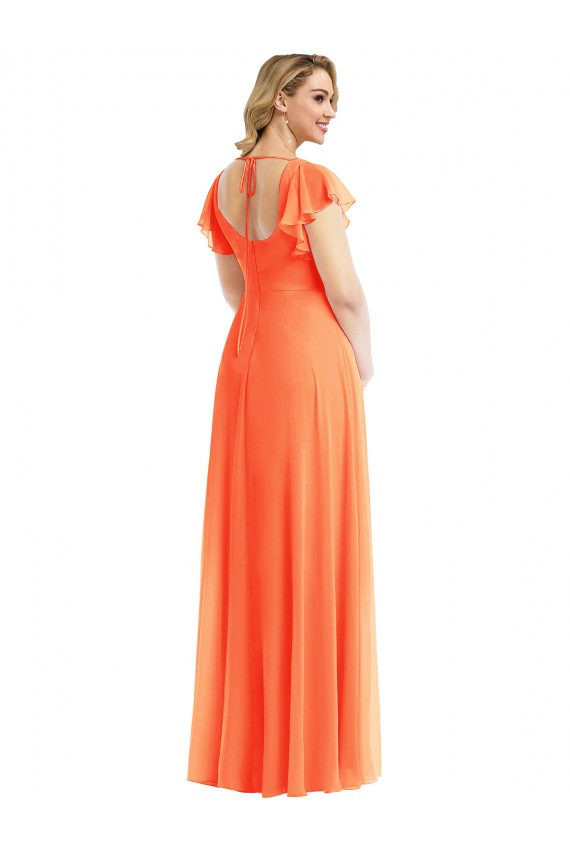 Flutter Sleeves Scoop Open Back Chiffon Bridesmaid Dress / Maxi Dress