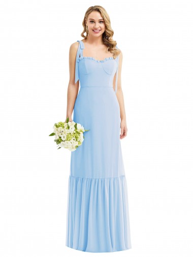 Tie Shoulder Bustier Bodice Ruffle Hem Bridesmaid Dress / Maxi Dress