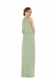 High Neck Scarf Tie Blouson Bodice Evening Dress / Bridesmaid Maxi Dress with Front Slit