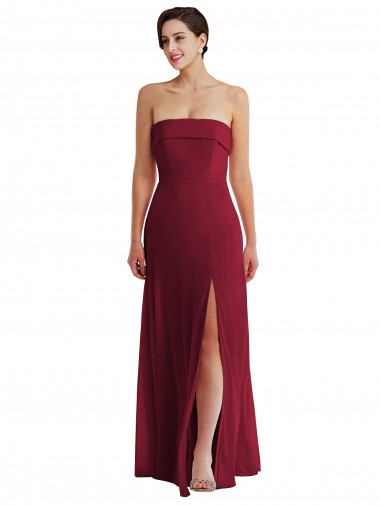 Cuffed Strapless Formal Evening Dress / Maxi Dress with Front Slit