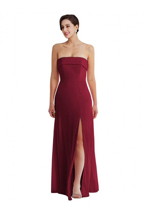 Cuffed Strapless Formal Evening Dress / Maxi Dress with Front Slit