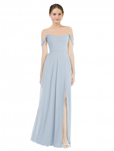 Off the Shoulder Basque Neck Evening Dress / Bridesmaid Maxi Dress with Flounce Sleeves