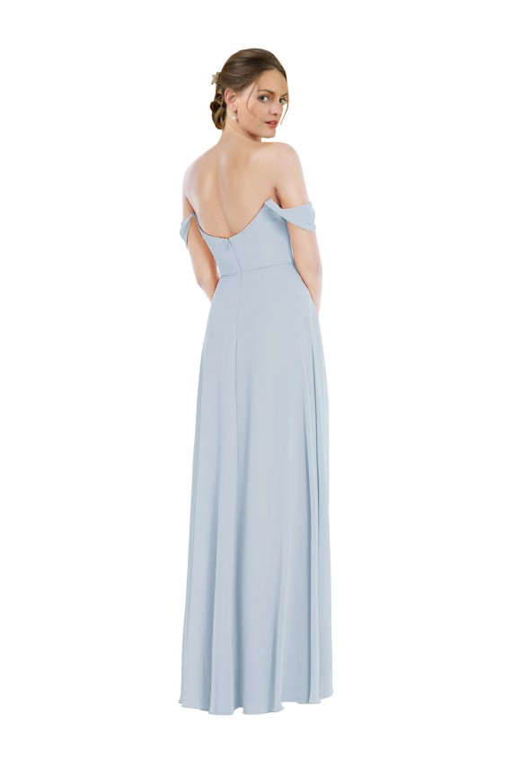 Off the Shoulder Basque Neck Evening Dress / Bridesmaid Maxi Dress with Flounce Sleeves