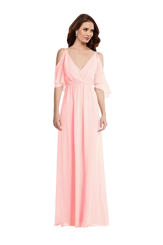 Cold Shoulder Draped Wrap Evening Dress / Bridesmaid Maxi Dress