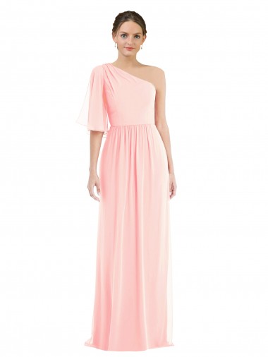 One Shoulder Bell Sleeves Chiffon Evening Dress / Bridesmaid Maxi Dress