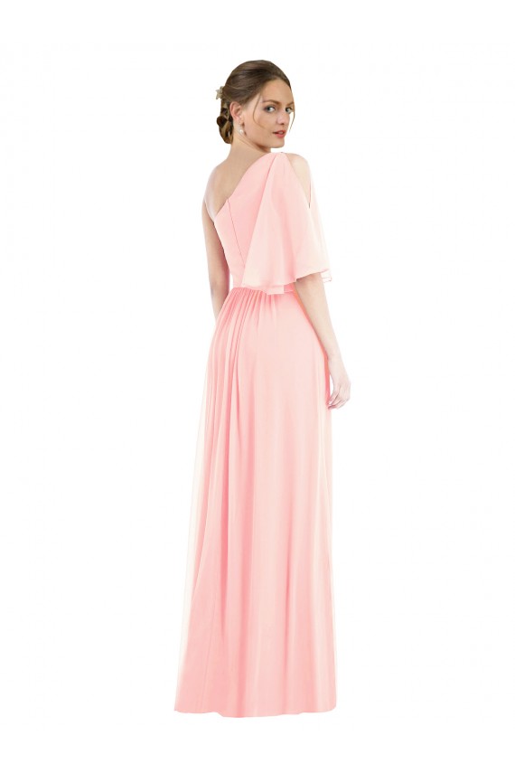 One Shoulder Bell Sleeves Chiffon Evening Dress / Bridesmaid Maxi Dress