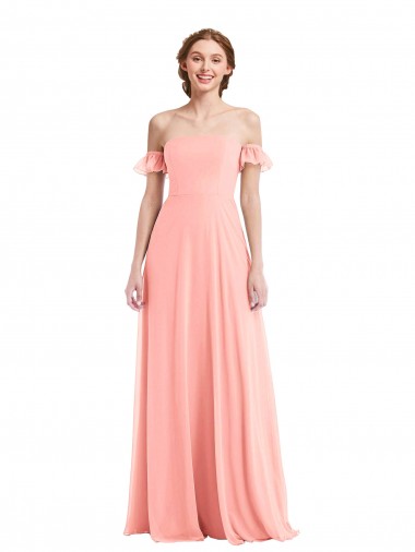 Off the Shoulder Ruffle Cuff Sleeve Chiffon Evening Dress / Bridesmaid Maxi Dress