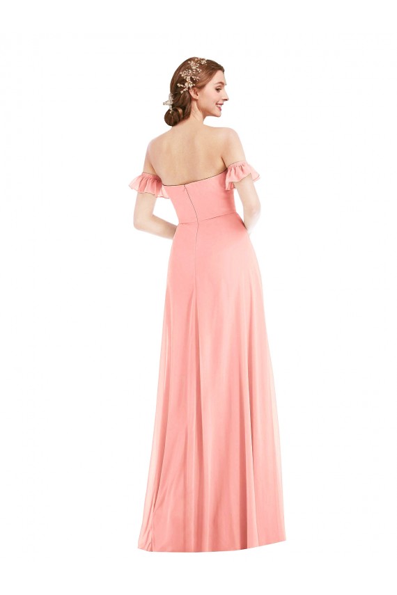 Off the Shoulder Ruffle Cuff Sleeve Chiffon Evening Dress / Bridesmaid Maxi Dress