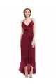 Ruffle Trimmed V-Neck High Low Wrap Chiffon Maxi Evening Dress