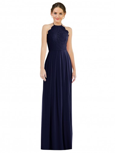 Tie Neck Lace Halter Pleated Skirt Bridesmaid Dress / Maxi Dress