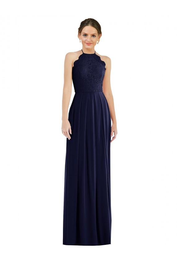 Tie Neck Lace Halter Pleated Skirt Bridesmaid Dress / Maxi Dress