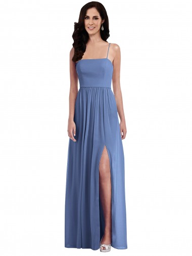 Slim Spaghetti Straps Chiffon Maxi Dress with Front Slit