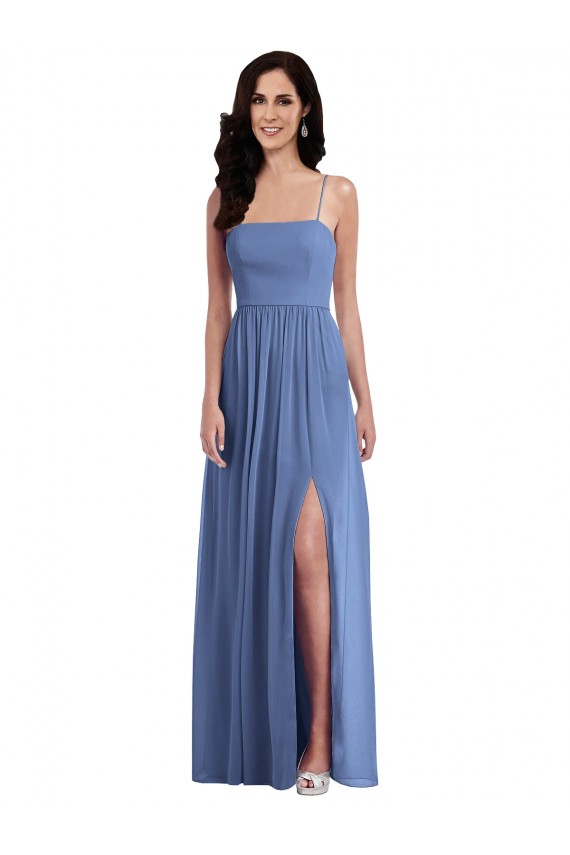 Slim Spaghetti Straps Chiffon Maxi Dress with Front Slit