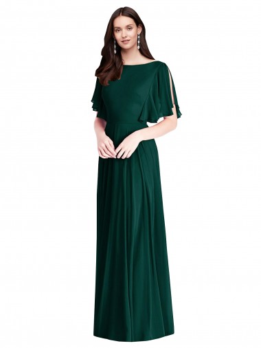 Backless Floor Length Split Sleeves Evening Dress / Bridesmaid Maxi Dress
