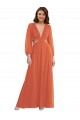 High Low Ruffled Long Chiffon Cutout Bishop Sleeves Bridesmaid Dress / Maxi Dress