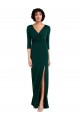 Floor Length 3/4 Sleeves V-Back Draped Wrap Spandex Maxi Dress