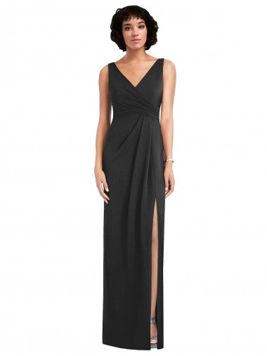 Draped Wrap Spandex Maxi Dress with Front Slit