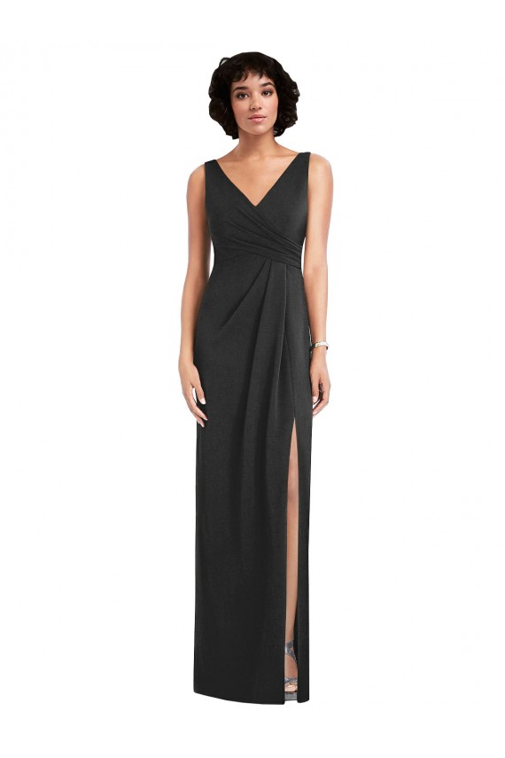 Draped Wrap Spandex Maxi Dress with Front Slit