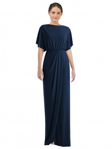Open Back Short Sleeves Draped Tulip Skirt Spandex Maxi Dress