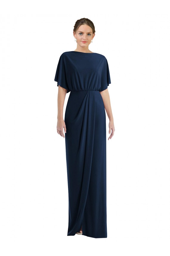 Open Back Short Sleeves Draped Tulip Skirt Spandex Maxi Dress