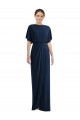 Open Back Short Sleeves Draped Tulip Skirt Spandex Maxi Dress