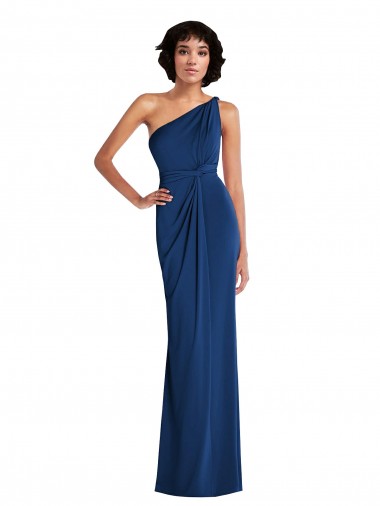 Grecian Inspired One Shoulder Twist Draped Spandex Maxi Dress