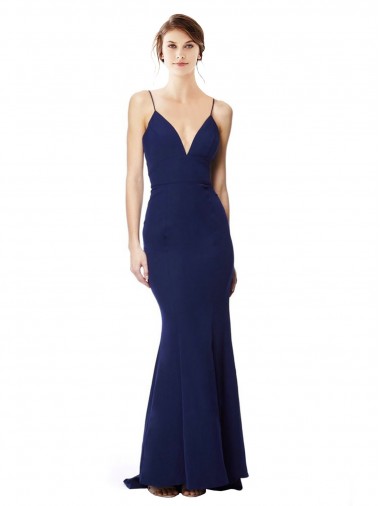 Deep V-Neck Spaghetti Straps Mermaid Crepe Maxi Dress