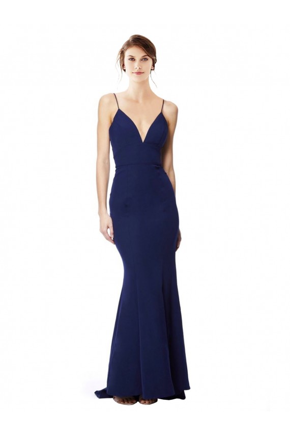 Deep V-Neck Spaghetti Straps Mermaid Crepe Maxi Dress