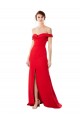 Off the Shoulder Chapel Train Crepe Maxi Dress with Thigh-High slit
