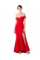 Off the Shoulder Sweetheart Crepe Maxi Dress With Thigh Split and Train