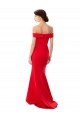 Off the Shoulder Sweetheart Crepe Maxi Dress With Thigh Split and Train