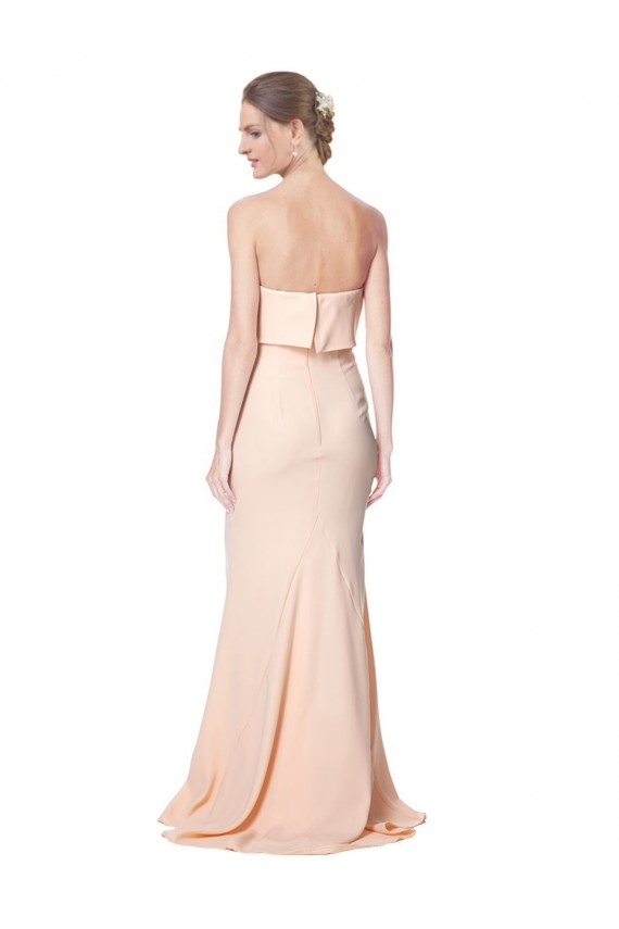 High Neck Strapless Long Crepe Formal Evening Dress / Bridesmaid Maxi Dress with Overlay