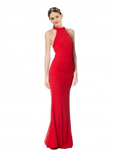 Halter Neck Keyhole Back Sleeveless Crepe Formal Evening Dress / Maxi Dress