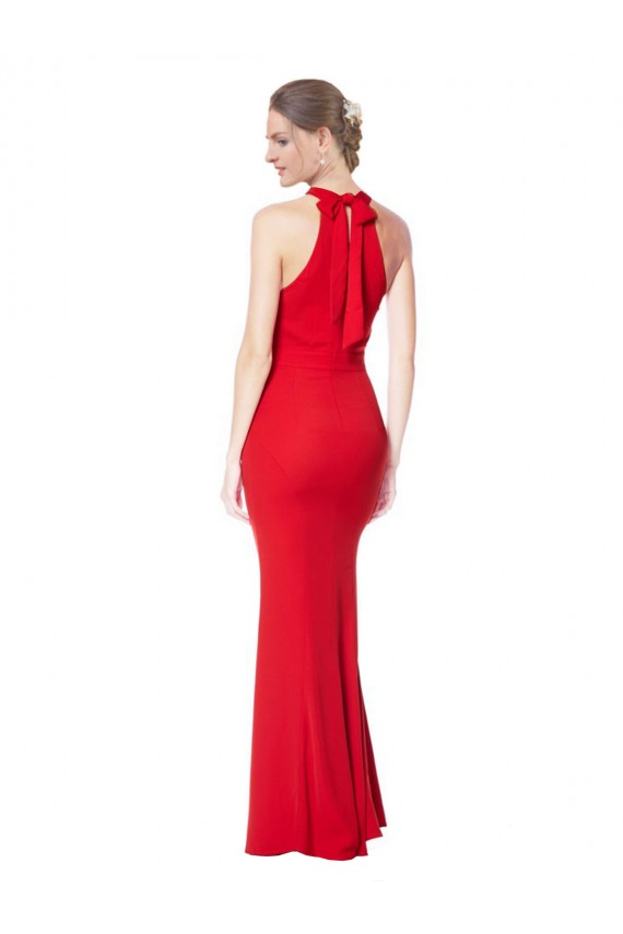 Halter Neck Keyhole Back Sleeveless Crepe Formal Evening Dress / Maxi Dress