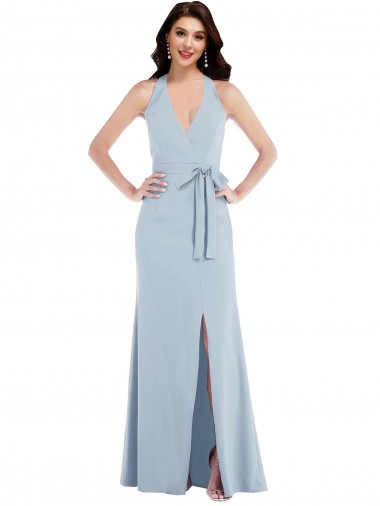 Open Back Halter Crepe Maxi Dress with Draped Bow