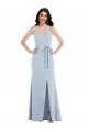 Open Back Halter Crepe Maxi Dress with Draped Bow