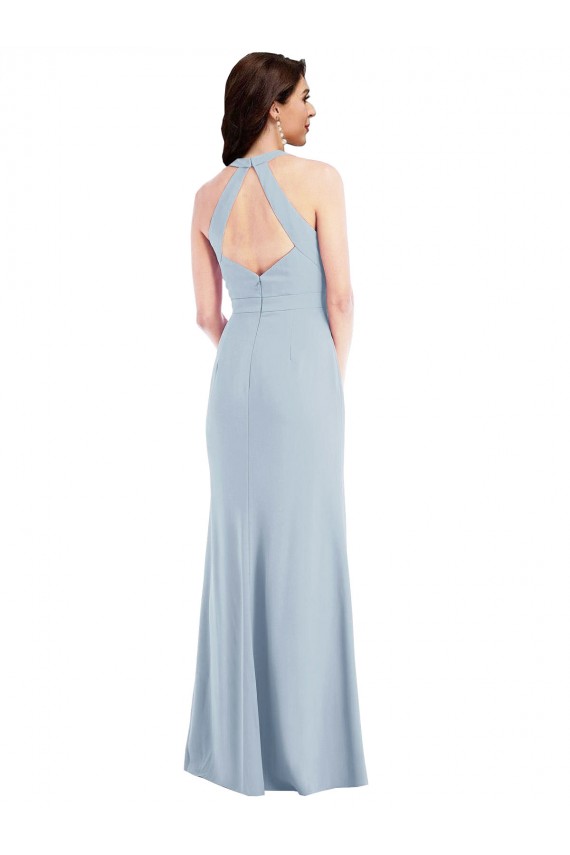 Open Back Halter Crepe Maxi Dress with Draped Bow