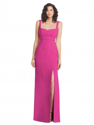 Wide Strap Notch Empire Waist Maxi Dress with Front Slit