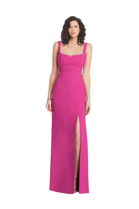 Wide Strap Notch Empire Waist Maxi Dress with Front Slit