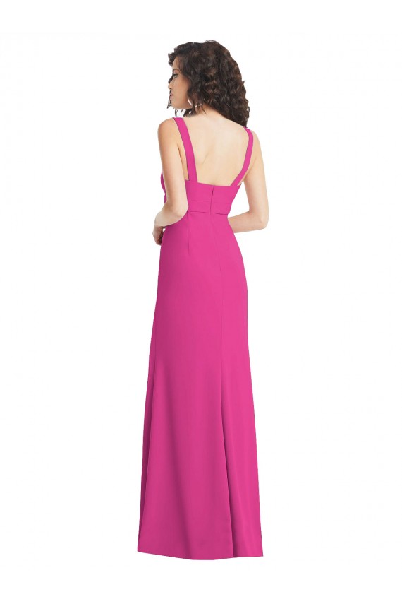 Wide Strap Notch Empire Waist Maxi Dress with Front Slit